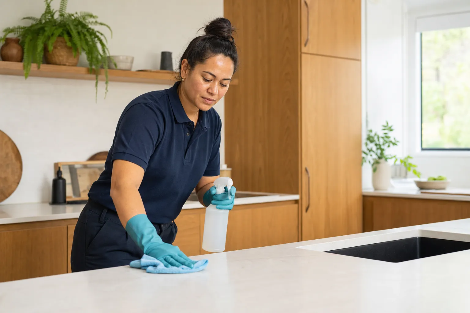 Property-care worker providing home cleaning