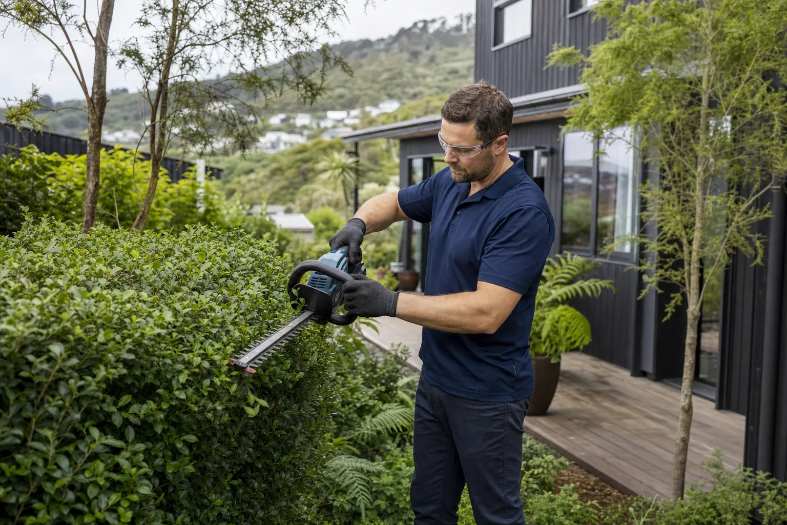 Property-care worker providing outdoor care